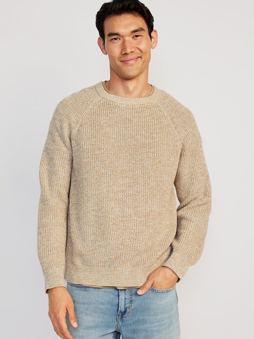Old Navy 100% Cotton Crew-Neck Raglan Sweater, Oatmeal, Sz L
